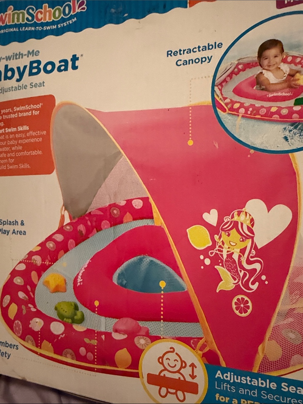 Pink Inflatable Baby Float with Retractable Canopy